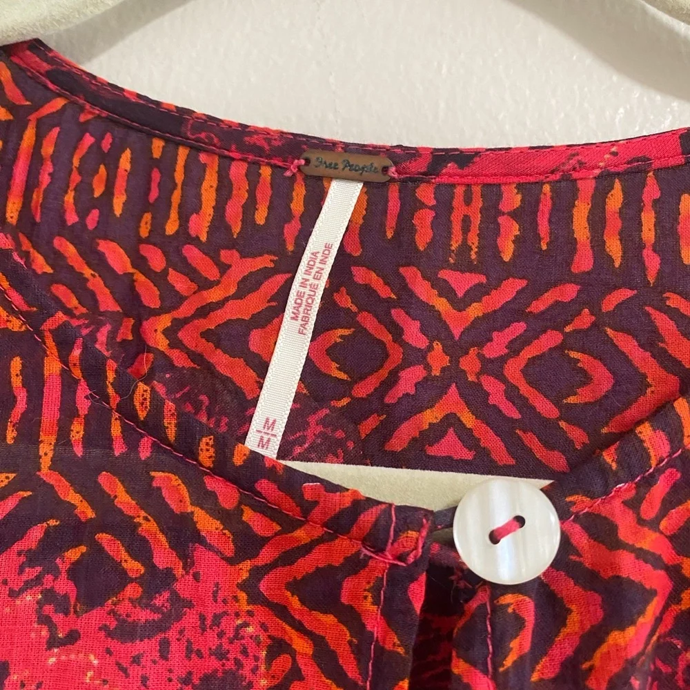 Floral Patchwork Red & Orange Short Sleeve Tunic Top